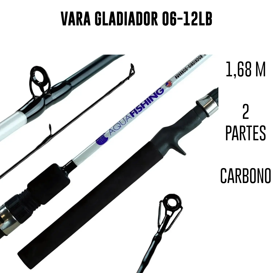 Carretilha Skimmer + Vara gladiador com spinner e linha Max force