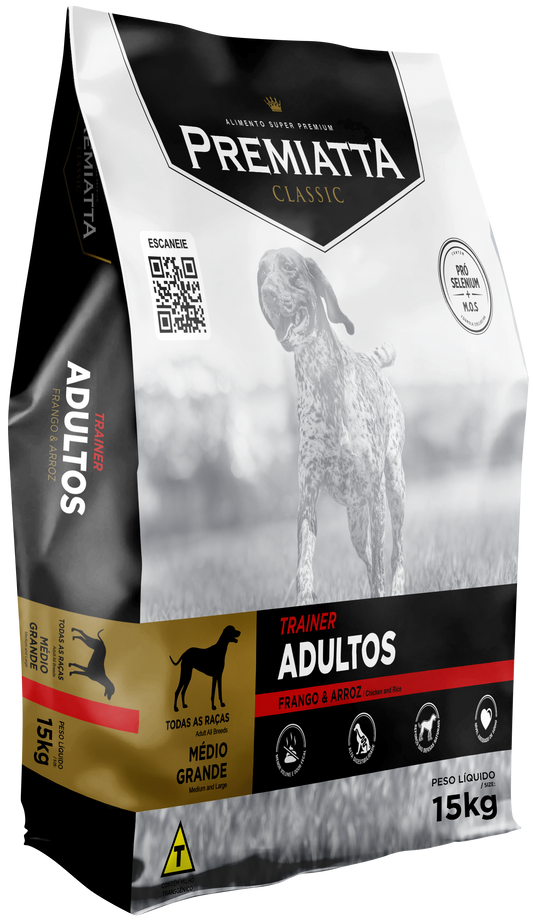 PREMIATTA - Classic Cães Adultos Raças Médias e Grandes - Trainer Sabor Frango & Arroz